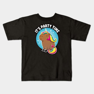 It's party time Cartoon Capybara Unicorn Kids T-Shirt